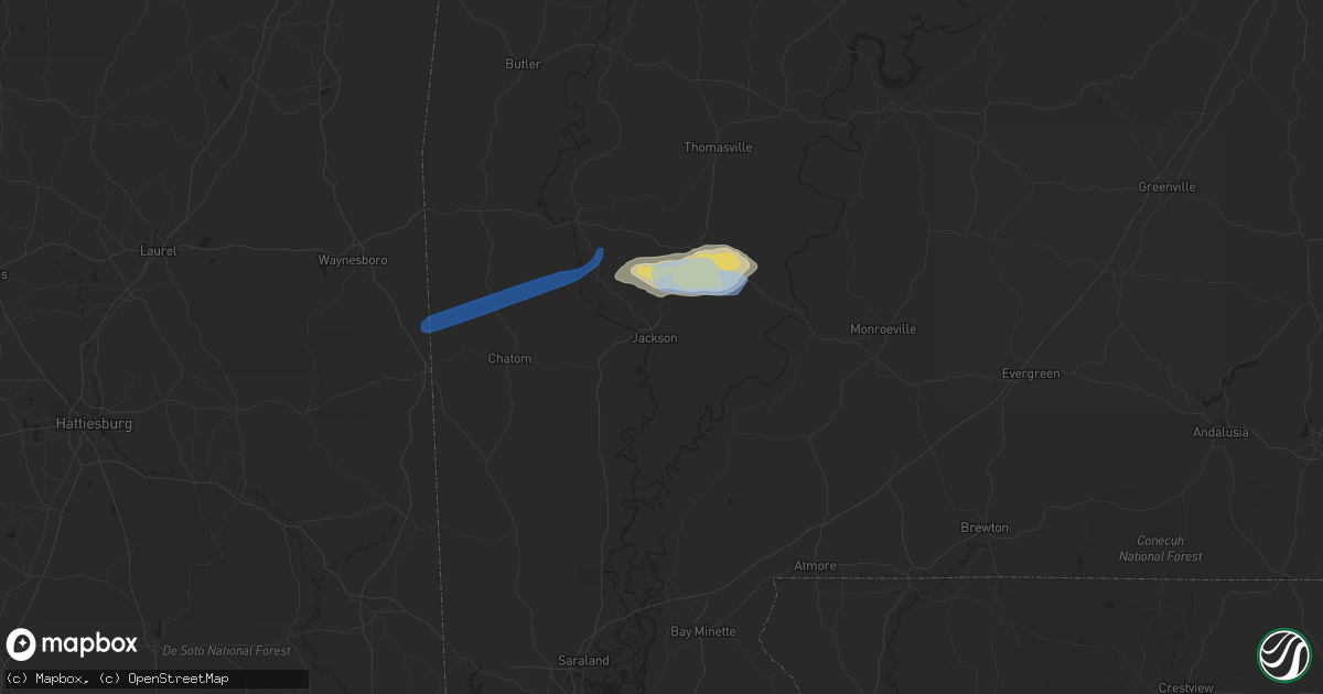 Hail map in Jackson, AL on February 10, 2020