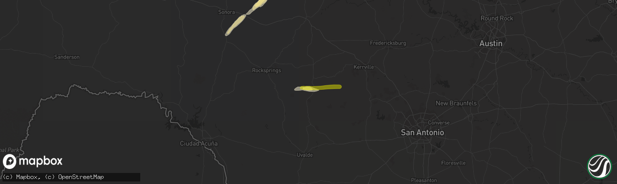 Hail map in Leakey, TX on February 10, 2020