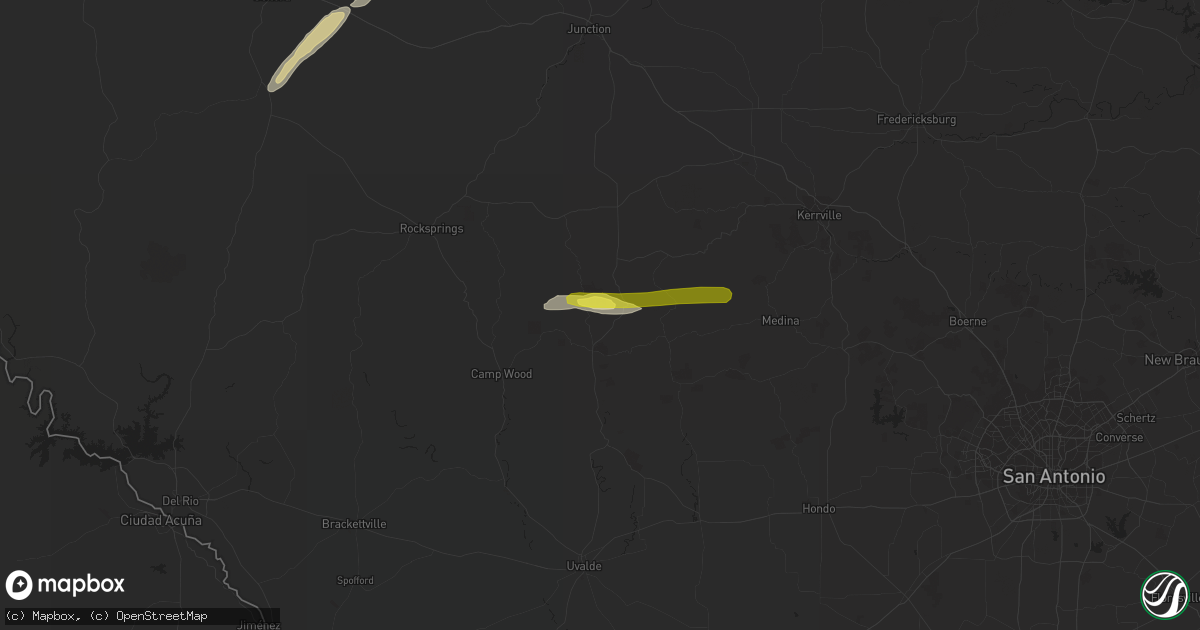 Hail map in Leakey, TX on February 10, 2020