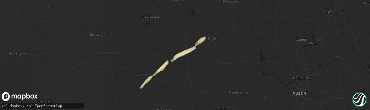 Hail map in Menard, TX on February 10, 2020