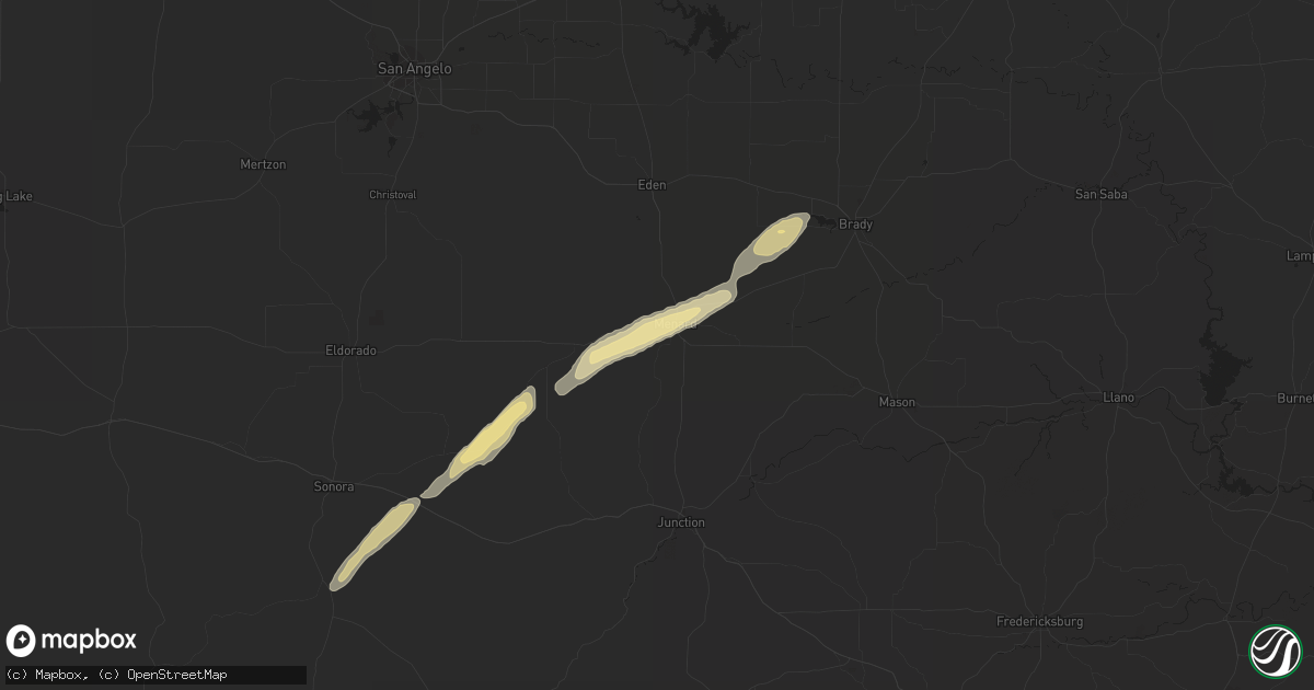 Hail map in Menard, TX on February 10, 2020