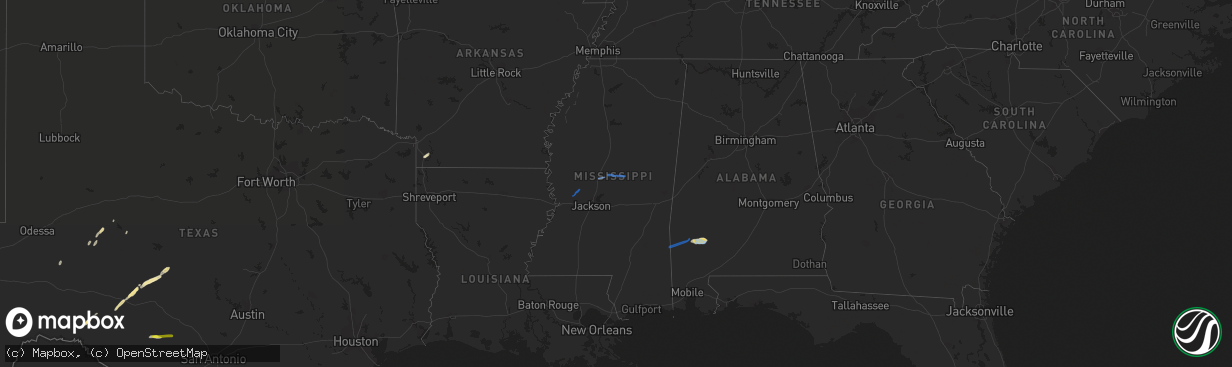 Hail map in Mississippi on February 10, 2020