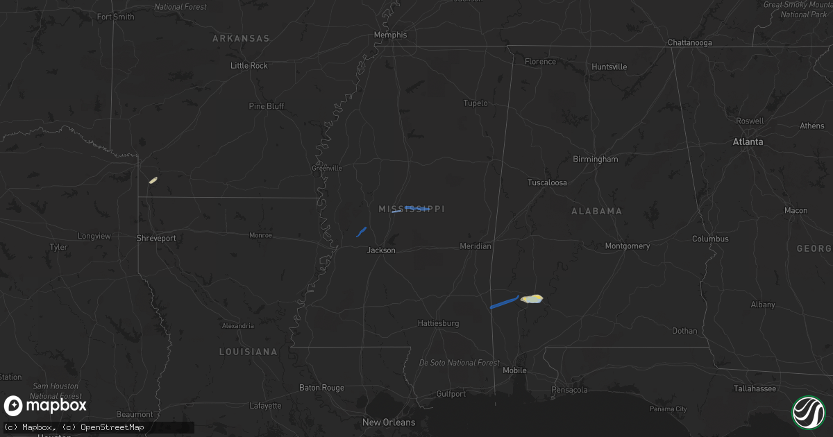 Hail map in Mississippi on February 10, 2020