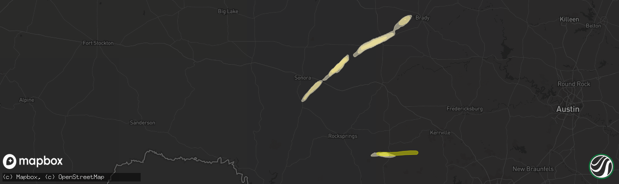 Hail map in Sonora, TX on February 10, 2020