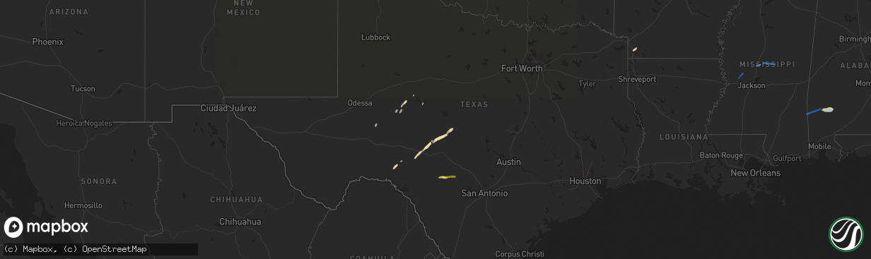 Hail map in Texas on February 10, 2020