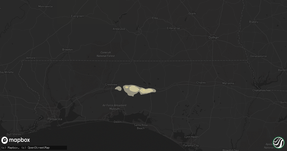 Hail map in Defuniak Springs, FL on February 10, 2021