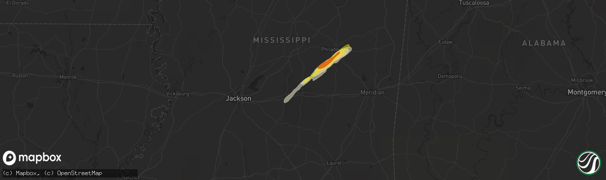 Hail map in Forest, MS on February 10, 2021