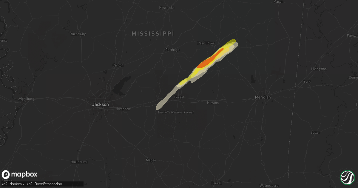 Hail map in Forest, MS on February 10, 2021