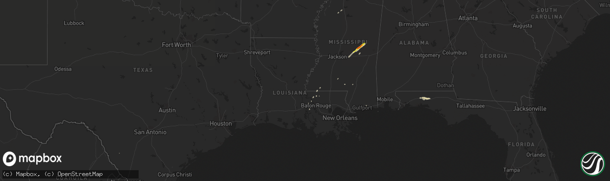 Hail map in Louisiana on February 10, 2021