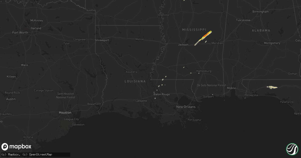 Hail map in Louisiana on February 10, 2021