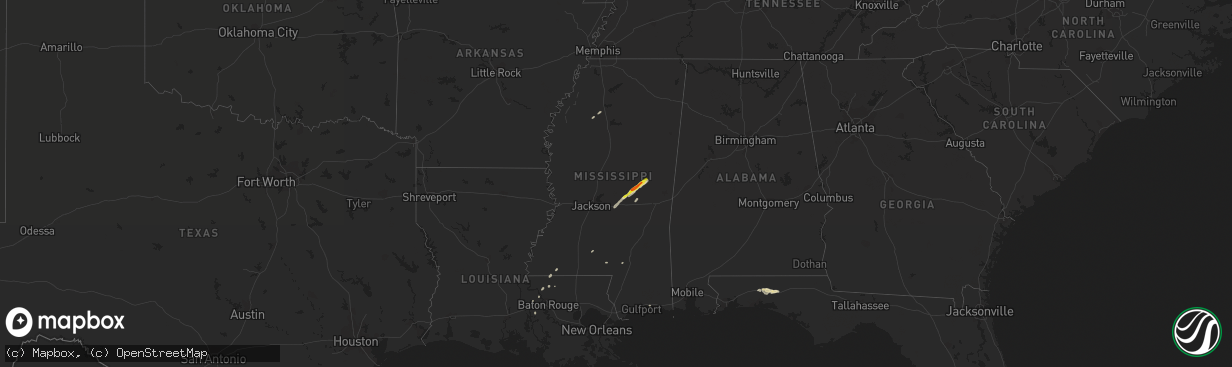 Hail map in Mississippi on February 10, 2021