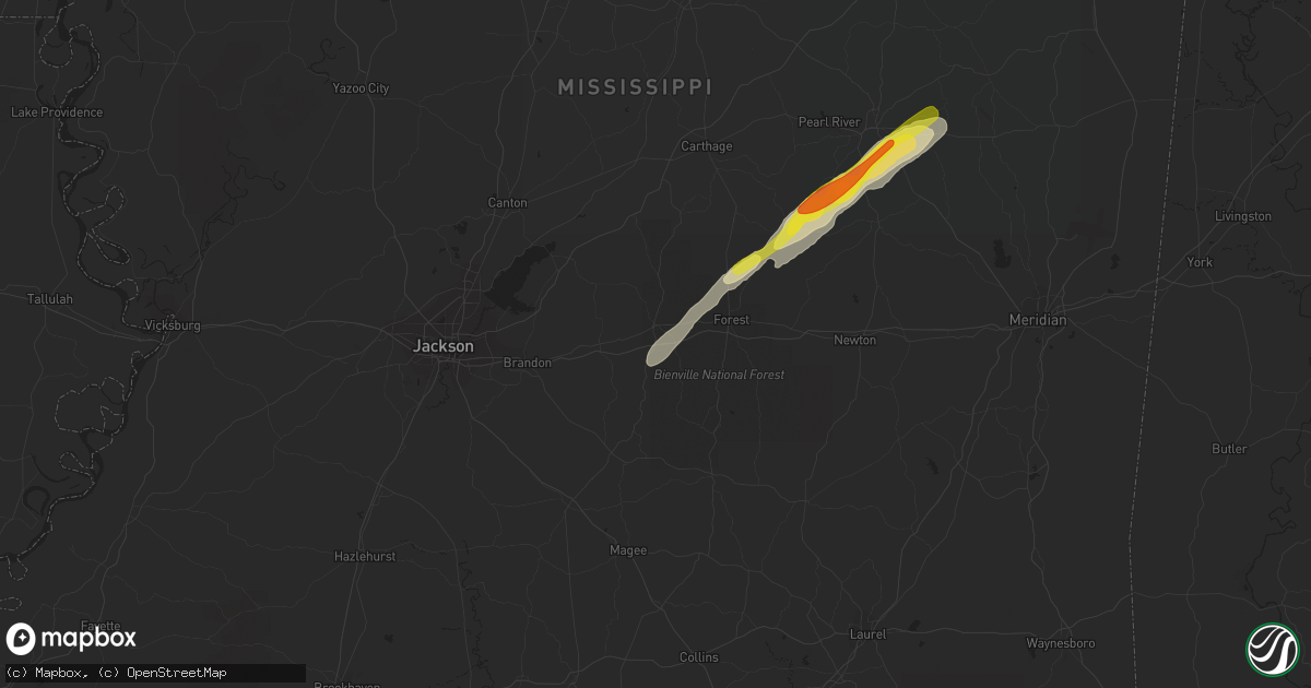 Hail map in Morton, MS on February 10, 2021
