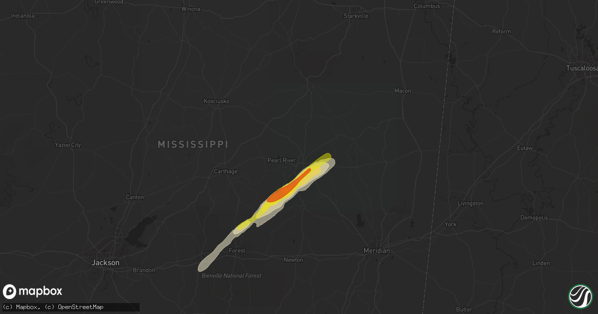 Hail map in Philadelphia, MS on February 10, 2021