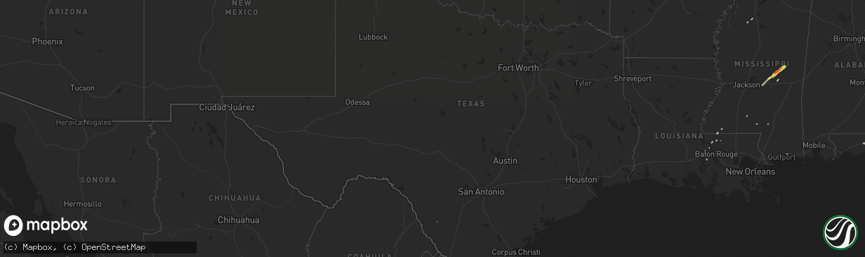 Hail map in Texas on February 10, 2021