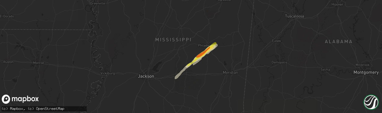 Hail map in Walnut Grove, MS on February 10, 2021