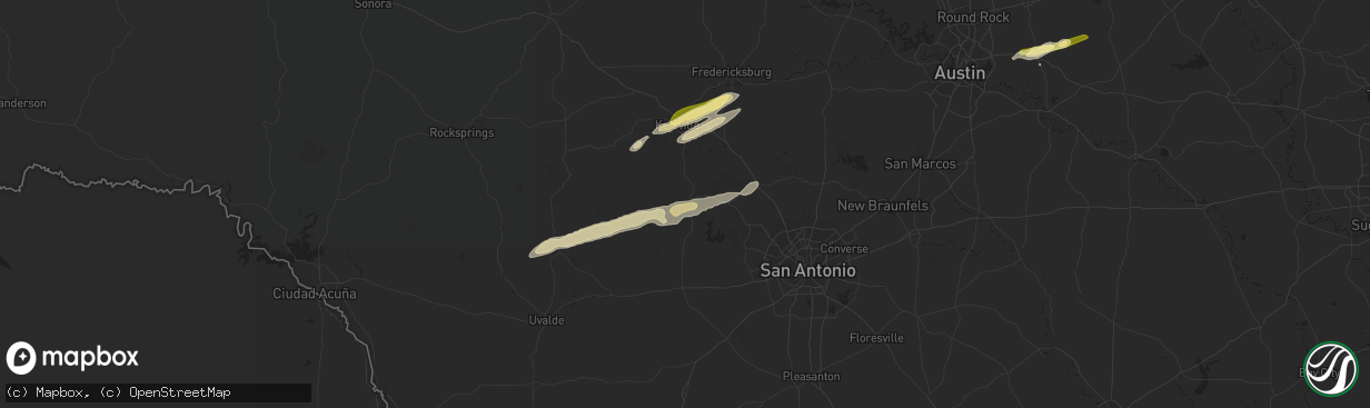 Hail map in Bandera, TX on February 10, 2024