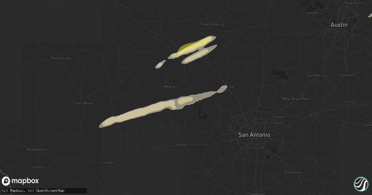 Hail map in Bandera, TX on February 10, 2024