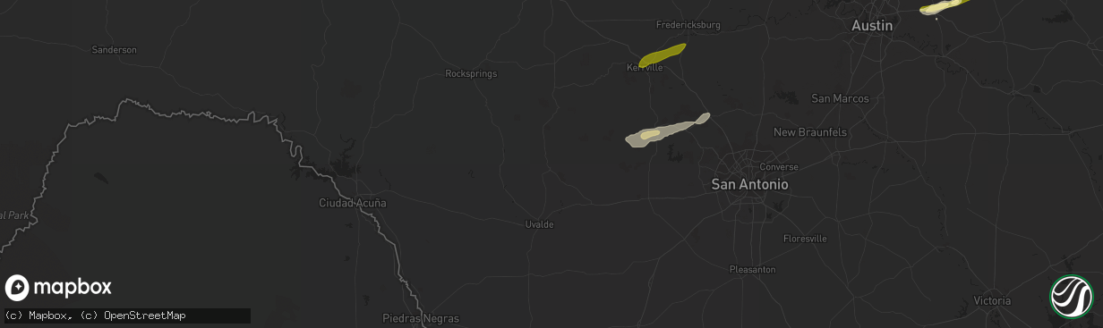 Hail map in Concan, TX on February 10, 2024