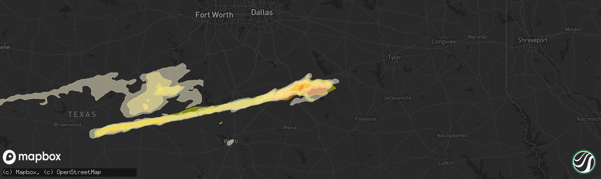 Hail map in Corsicana, TX on February 10, 2024