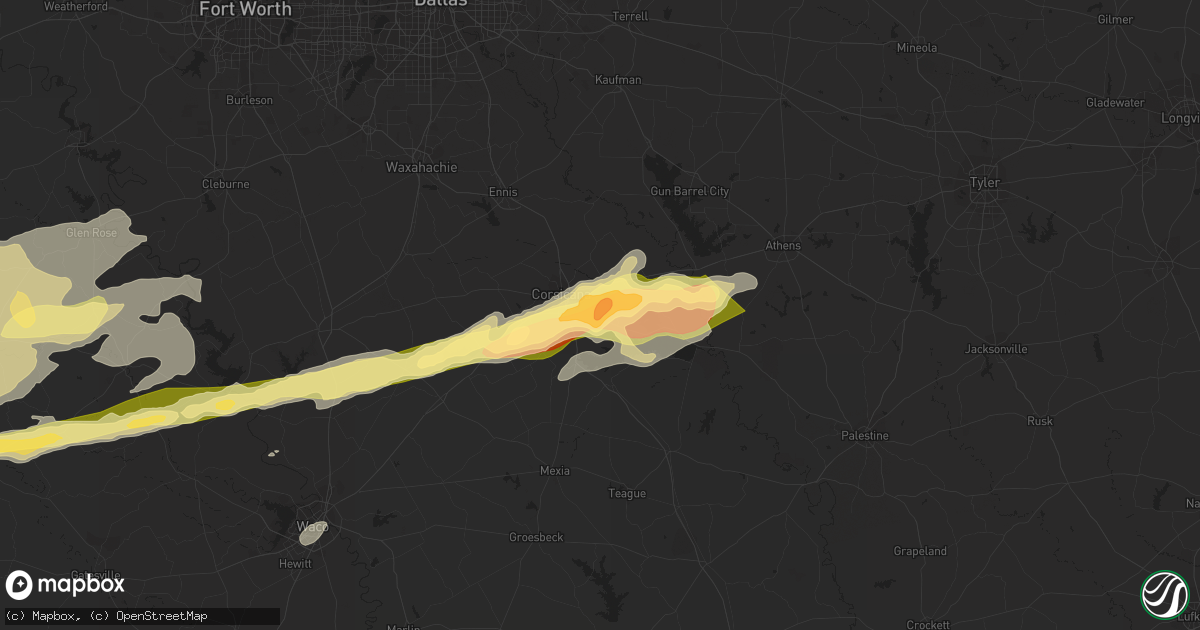 Hail map in Corsicana, TX on February 10, 2024