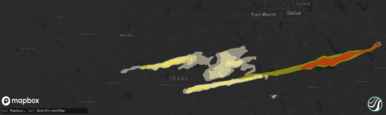 Hail map in De Leon, TX on February 10, 2024