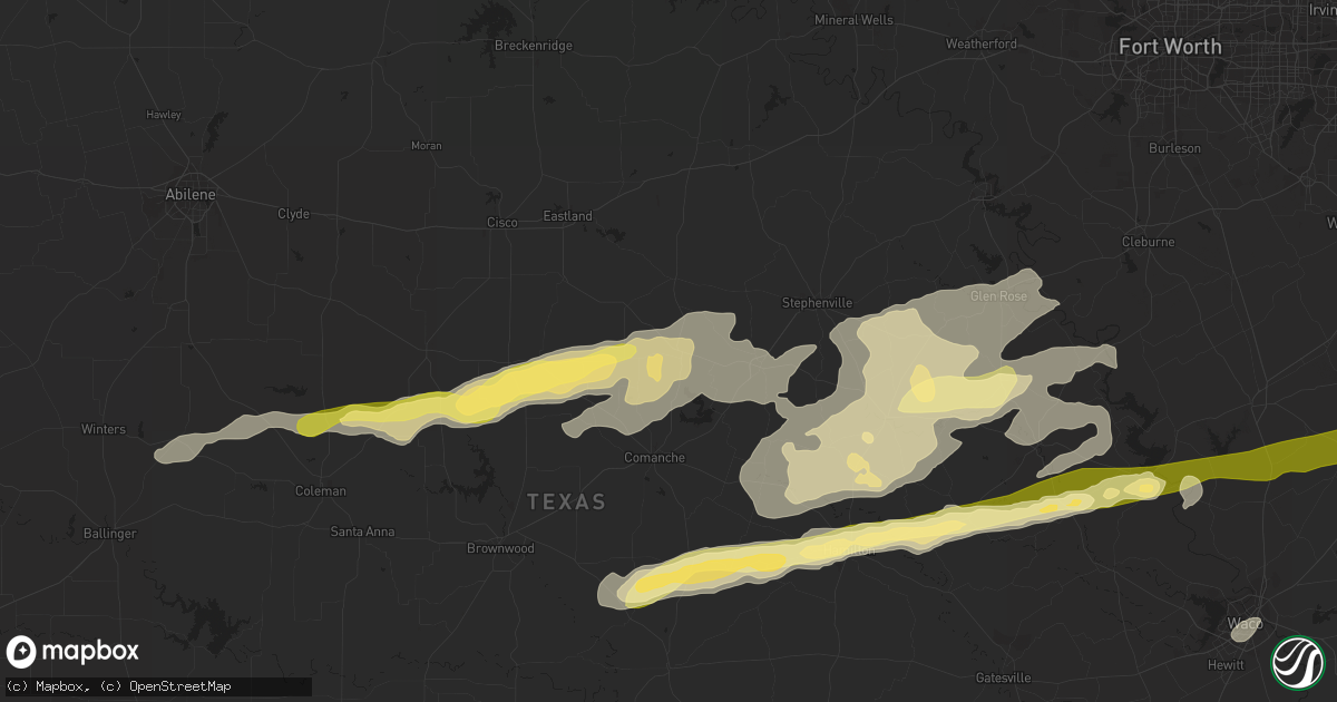Hail map in De Leon, TX on February 10, 2024