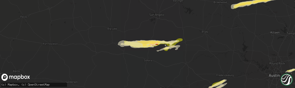 Hail map in Eldorado, TX on February 10, 2024