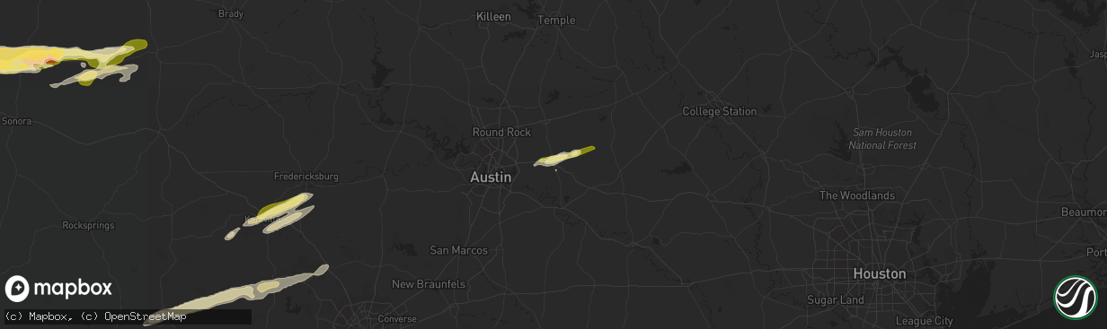 Hail map in Elgin, TX on February 10, 2024