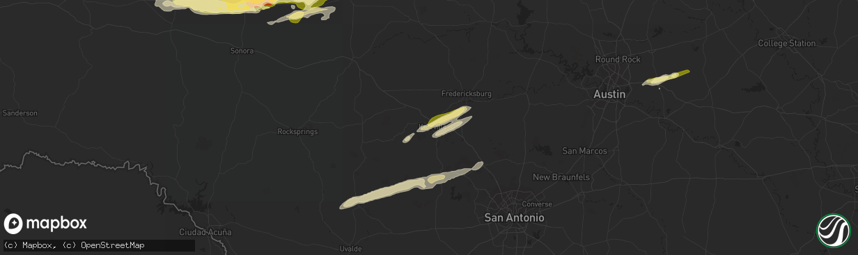 Hail map in Kerrville, TX on February 10, 2024