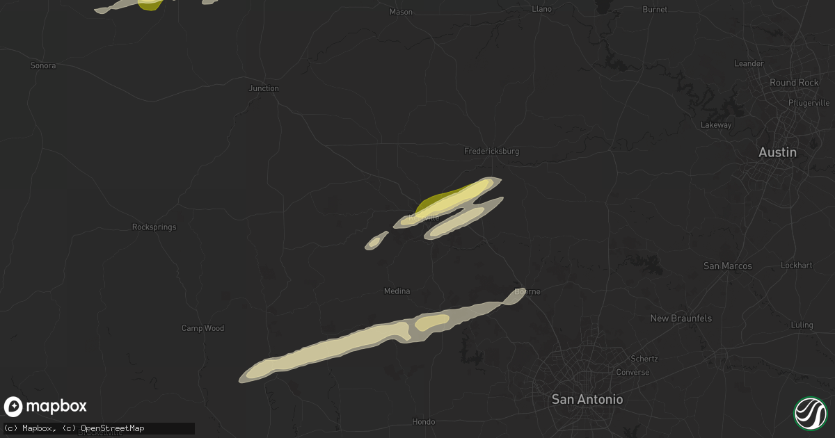 Hail map in Kerrville, TX on February 10, 2024