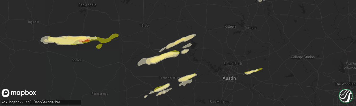 Hail map in Llano, TX on February 10, 2024