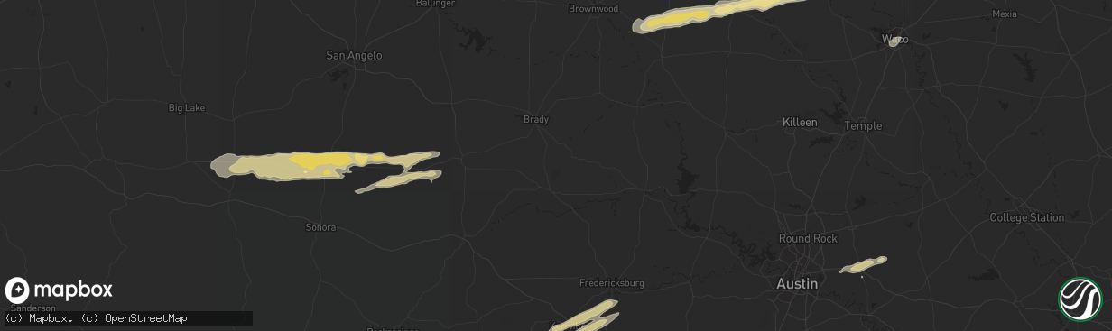 Hail map in Ovalo, TX on February 10, 2024