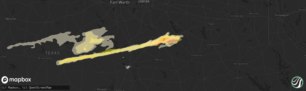 Hail map in Purdon, TX on February 10, 2024