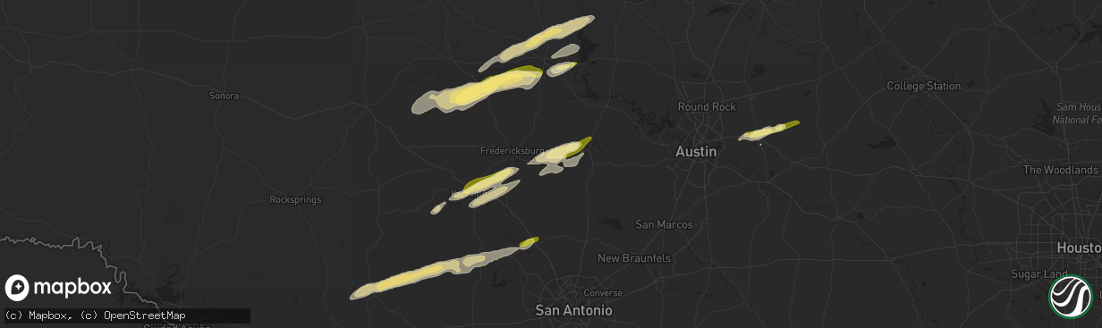 Hail map in Stonewall, TX on February 10, 2024