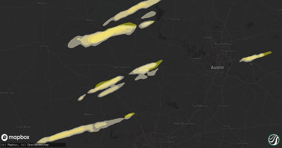 Hail map in Stonewall, TX on February 10, 2024