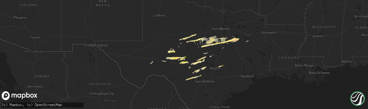 Hail map in Texas on February 10, 2024