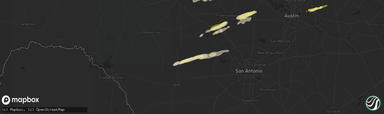 Hail map in Utopia, TX on February 10, 2024