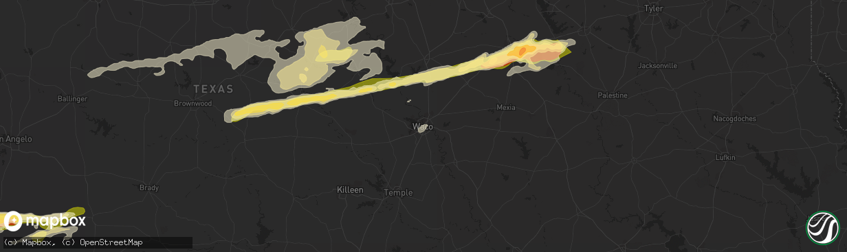 Hail map in Waco, TX on February 10, 2024