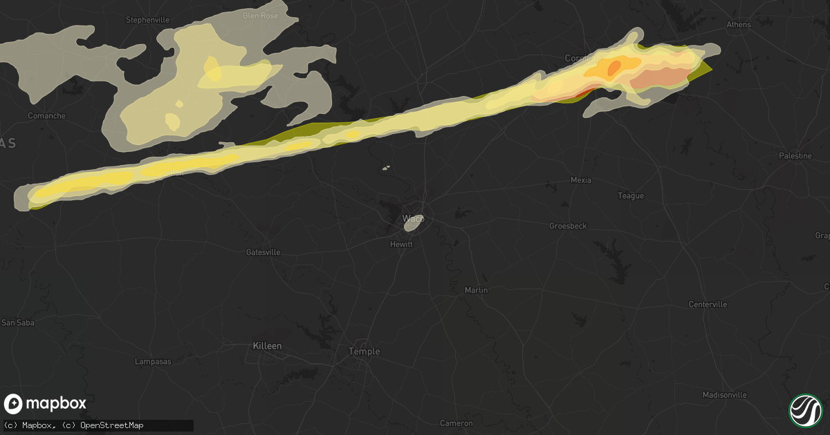 Hail map in Waco, TX on February 10, 2024