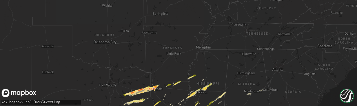 Hail map in Arkansas on February 11, 2024