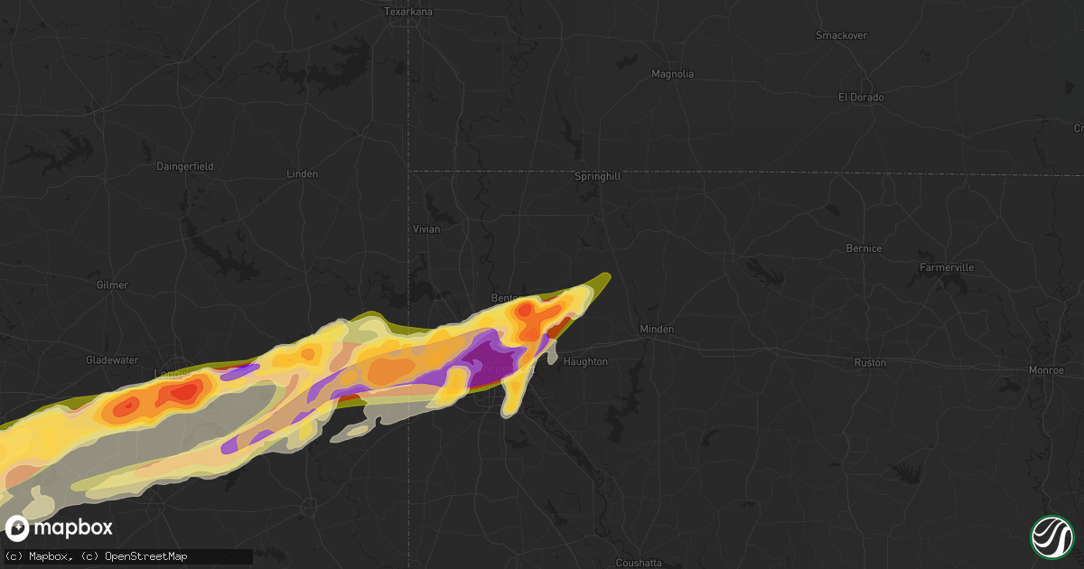 Hail map in Benton, LA on February 11, 2024
