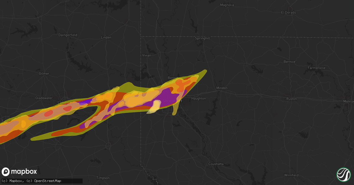 Hail map in Bossier City, LA on February 11, 2024