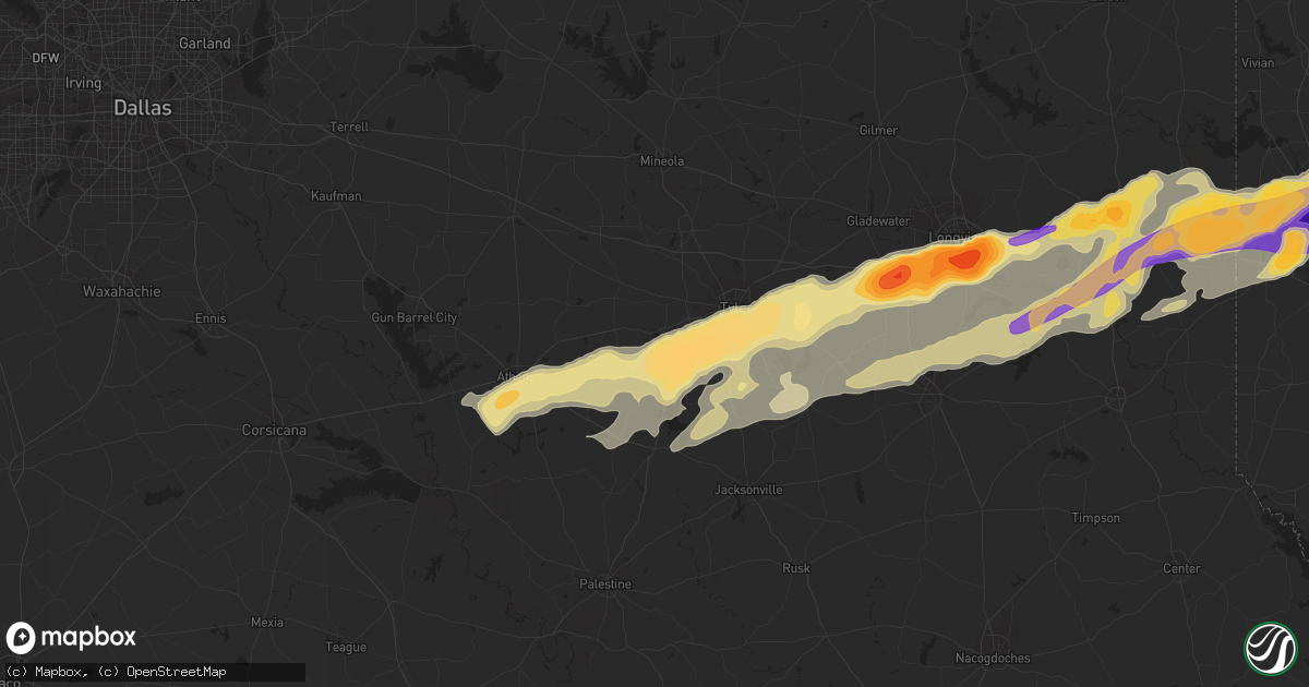 Hail map in Chandler, TX on February 11, 2024