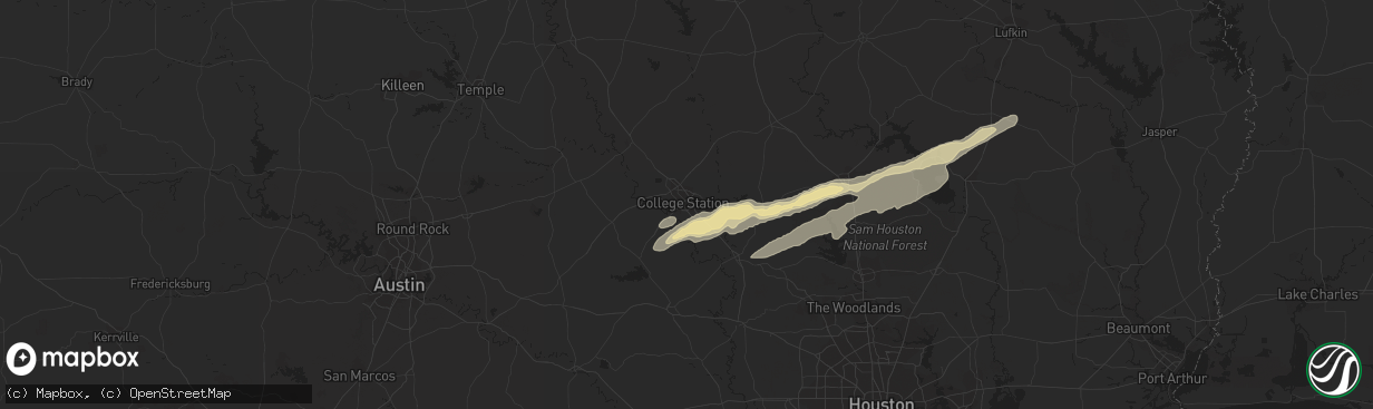 Hail map in College Station, TX on February 11, 2024