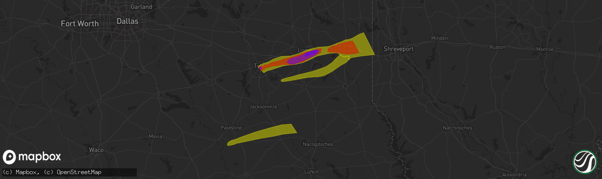 Hail map in Elkhart, TX on February 11, 2024