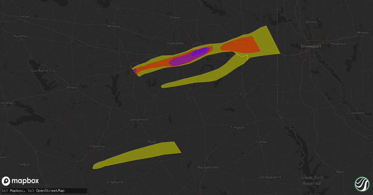Hail map in Elkhart, TX on February 11, 2024