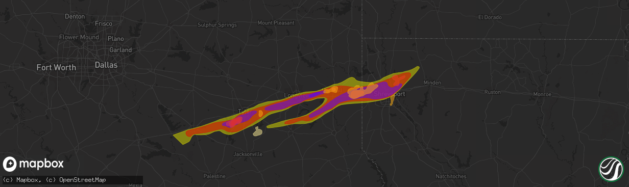 Hail map in Hallsville, TX on February 11, 2024