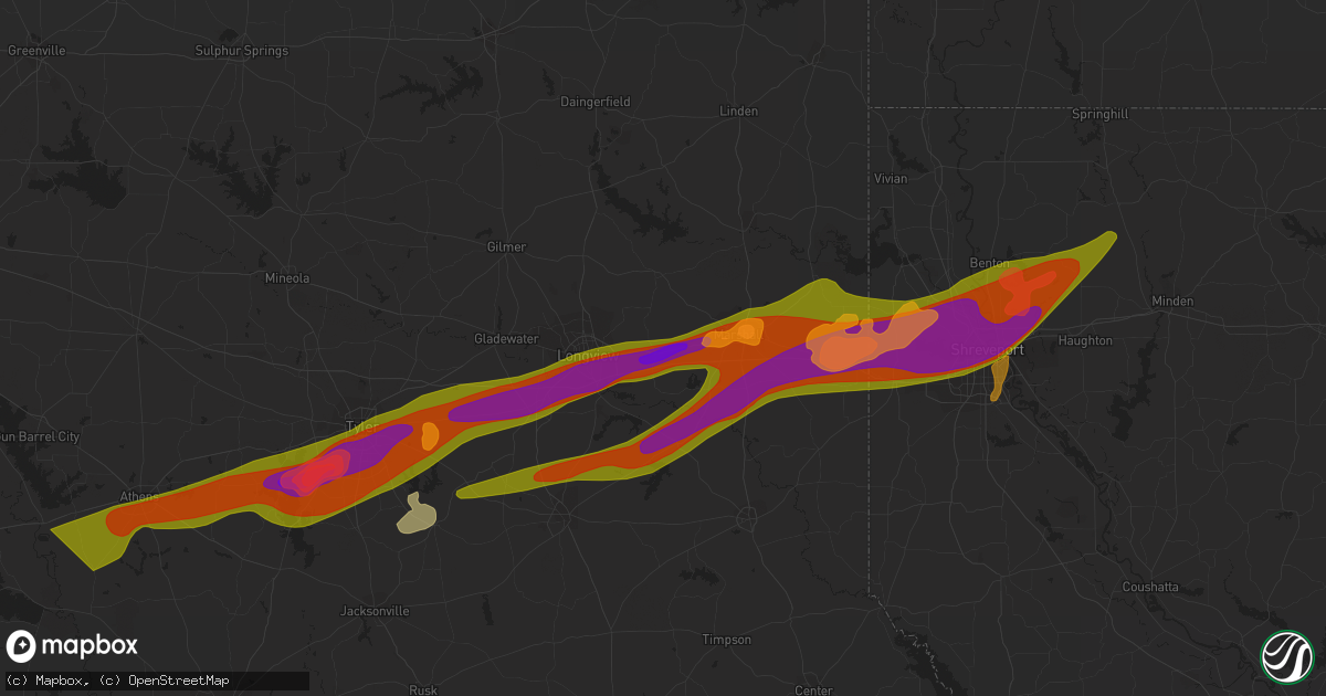 Hail map in Hallsville, TX on February 11, 2024