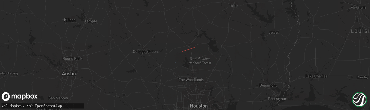 Hail map in Huntsville, TX on February 11, 2024