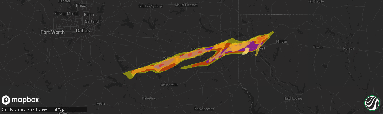 Hail map in Kilgore, TX on February 11, 2024